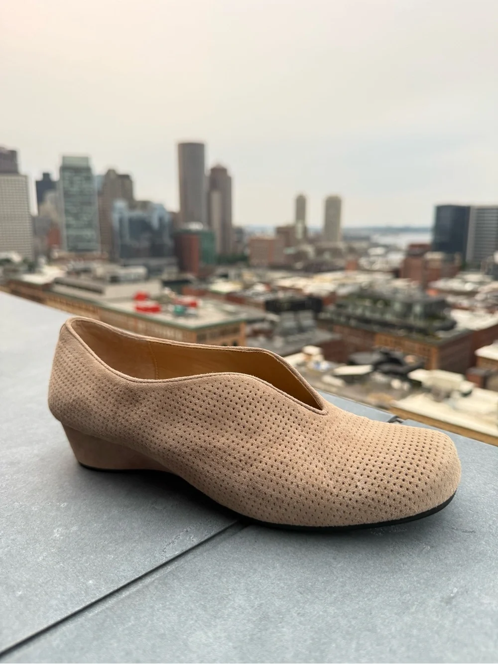 VANELi Beige Perforated Suede Wedge Loafers Comfort Shoes Women’s 7M